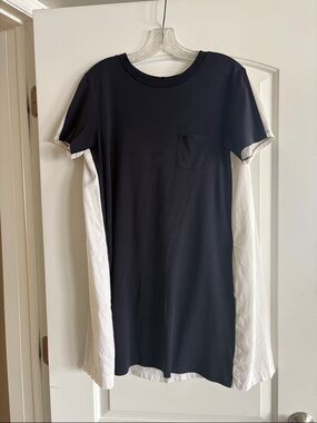 Theory Navy and White Short Sleeve Shift Dress
